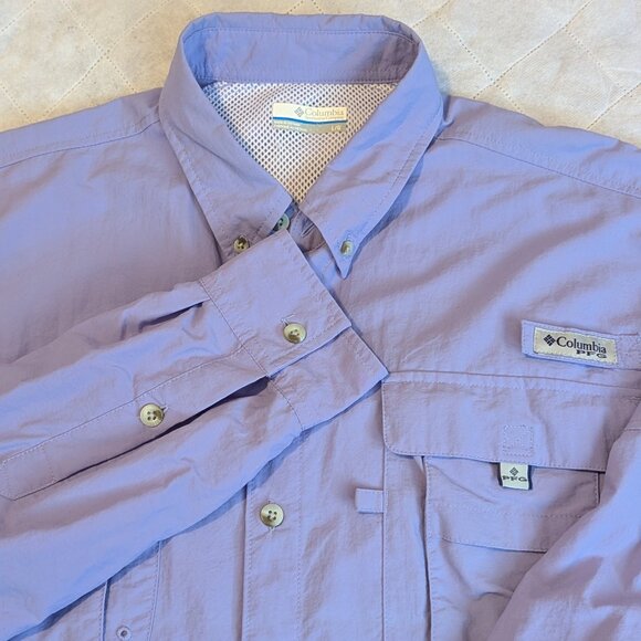Columbia PFG Bahama II Long Sleeve Omni-Shade Button-Up Shirt Blue Size Large - Picture 1 of 16